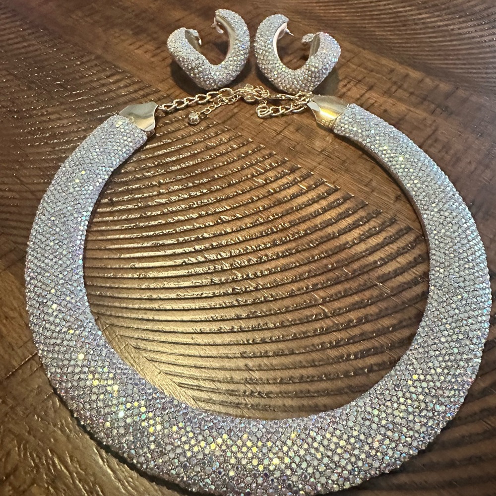 Natasha Couture Silver Necklace and Earring Set